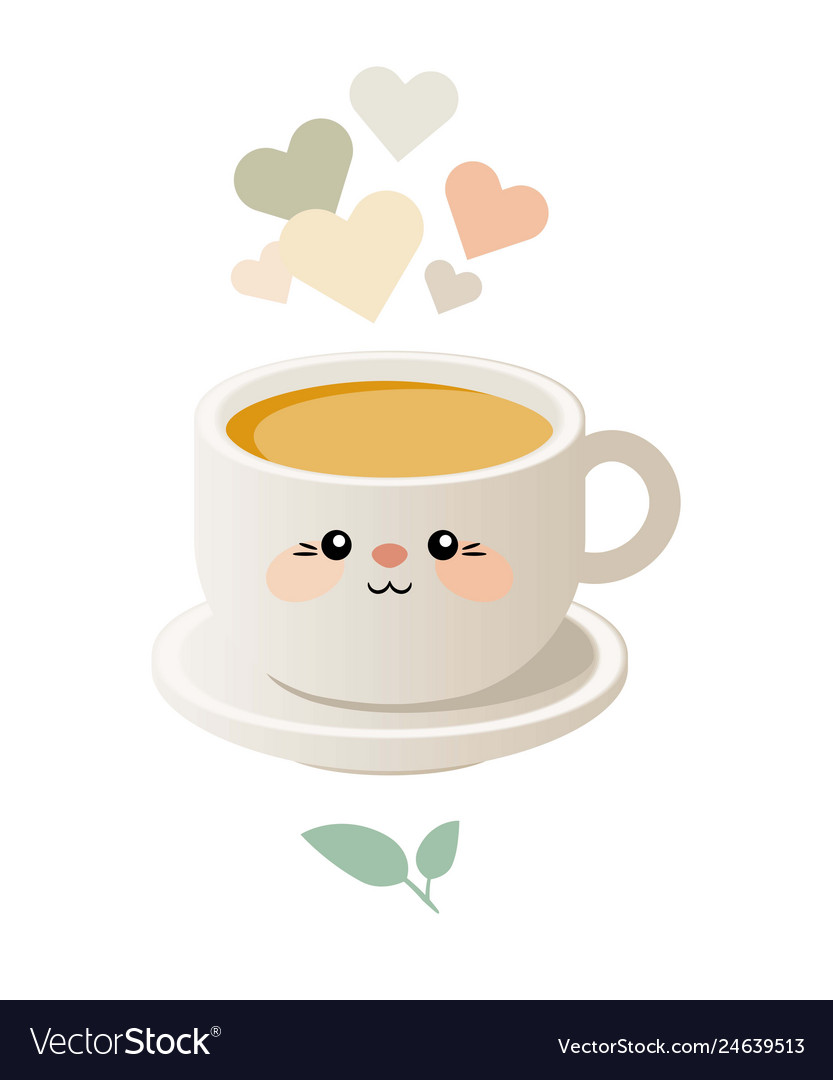 Cute Kawaii With A Cup Of Tea Royalty Free Vector Image