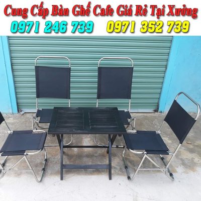 Bộ Bàn Ghế Cafe Vỉa Hè Giá Cực Rẻ (4 Ghế Inox Lưng Cao + 1 Bàn Xếp Chữ Nhật  Màu Đen) | Shopee Việt Nam