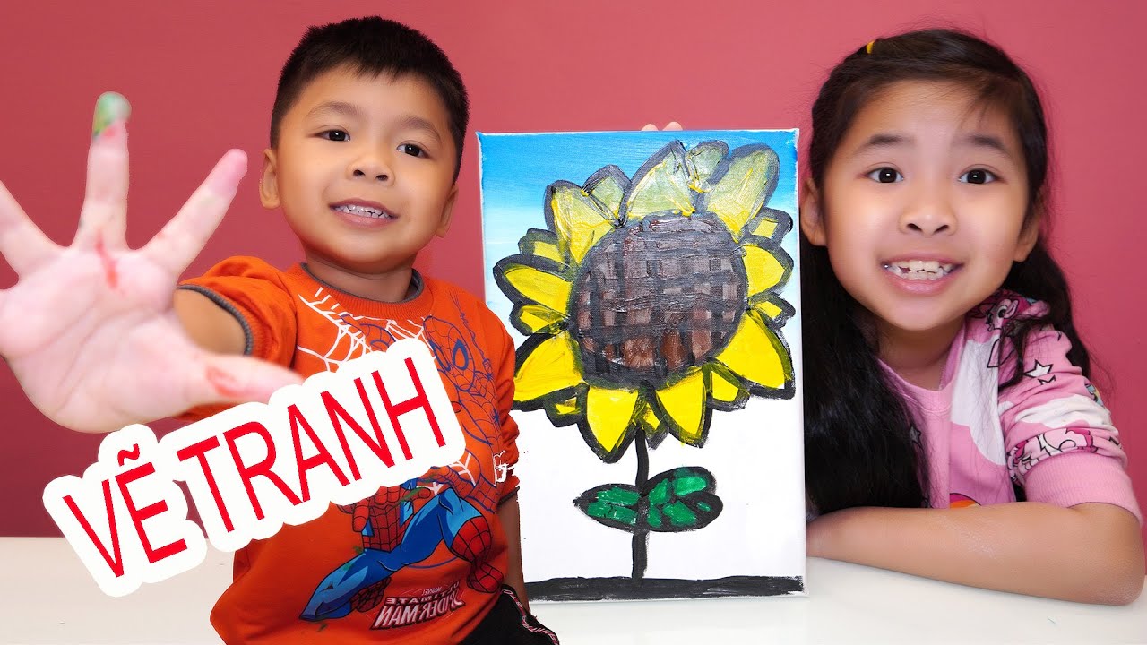 Bé Bún Vẽ Bức Tranh Hoa Hướng Dương – Bé Bắp Vẽ Tranh Cây Hoa Tay | Draw  Flower With Acrylic - Youtube