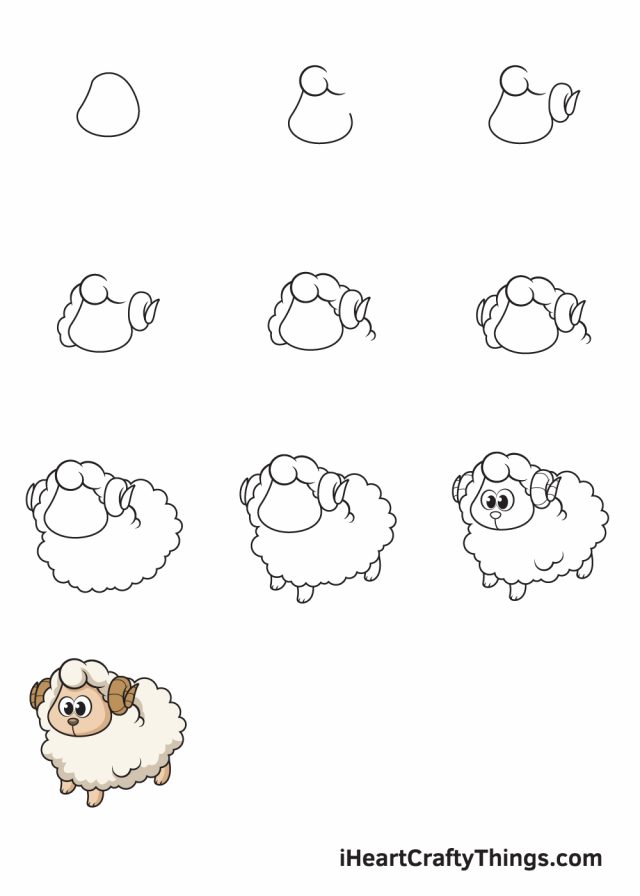 Hướng Dẫn Cách Vẽ Con Cừu Đơn Giản Với 9 Bước - Hình Cho Bé Tô Màu